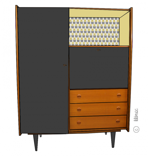 Armoire secrétaire vintage achille croquis de relooking 3
