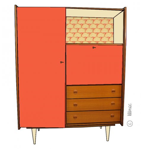 Armoire secrétaire vintage achille croquis de relooking 5